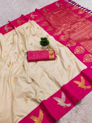 Cream Color woven Zari Work Silk Saree  3