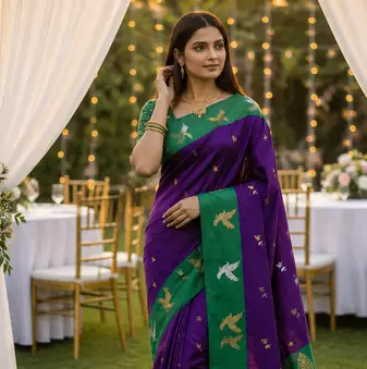 Purple Color woven Zari Work Silk Saree 