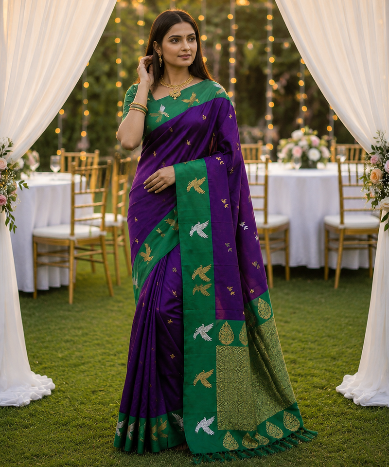 Purple Color woven Zari Work Silk Saree 