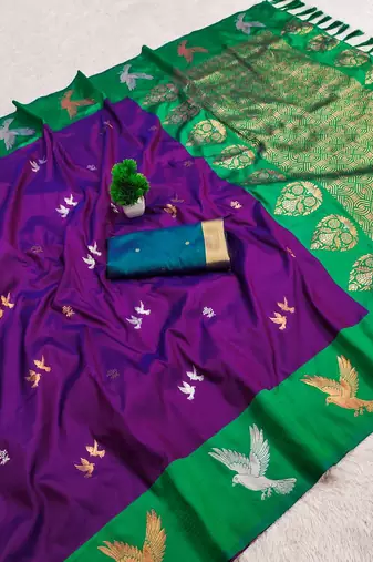 Purple Color woven Zari Work Silk Saree 