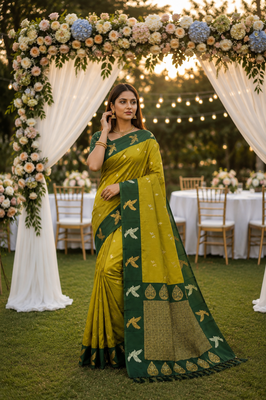 Olive Color woven Zari Work Silk Saree  1