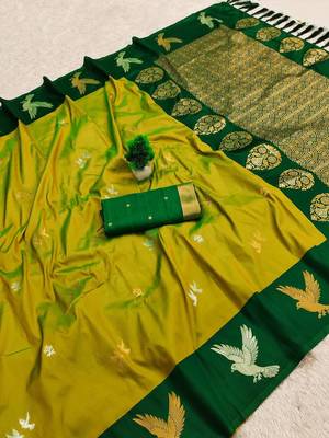 Olive Color woven Zari Work Silk Saree  3