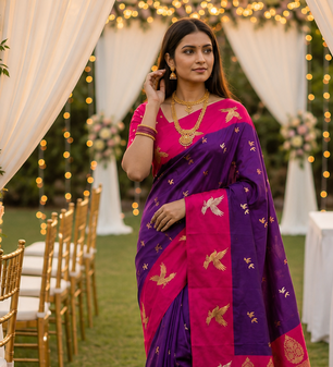 Purple Color woven Zari Work Silk Saree 