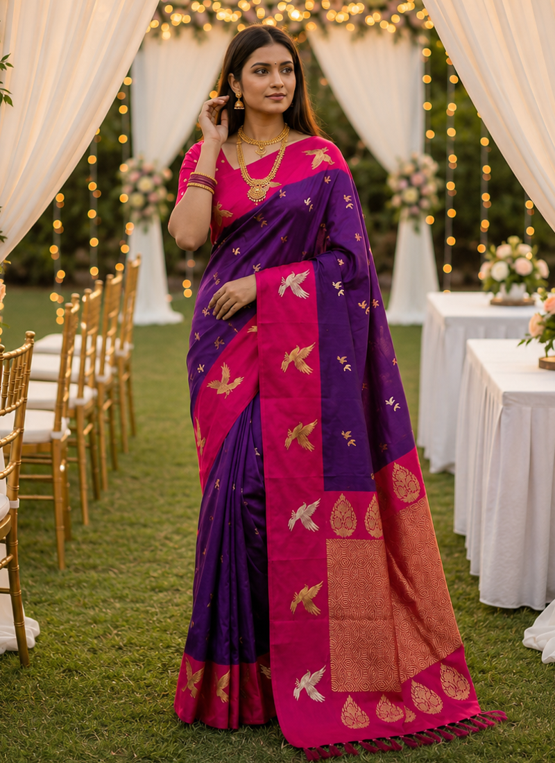 Purple Color woven Zari Work Silk Saree 