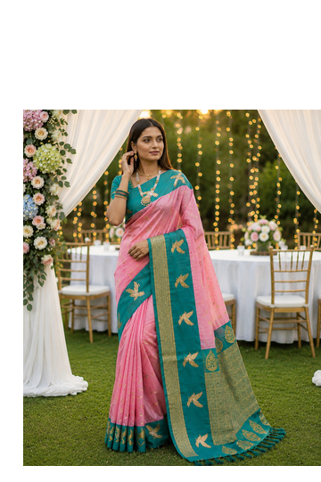 Baby Pink Color woven Zari Work Silk Saree  1