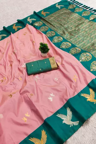Baby Pink Color woven Zari Work Silk Saree 