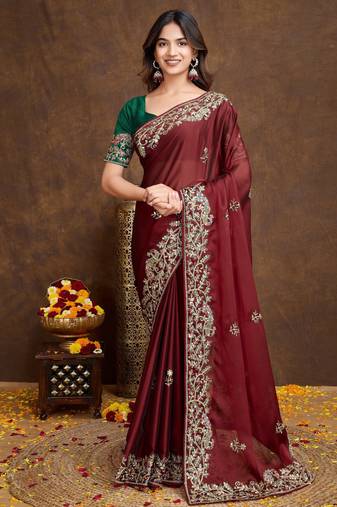 Womens new fancy embroidery work saree
