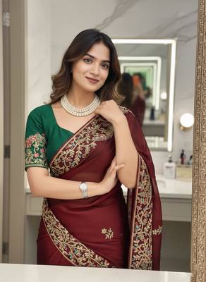 Womens fancy embroidery work saree 2