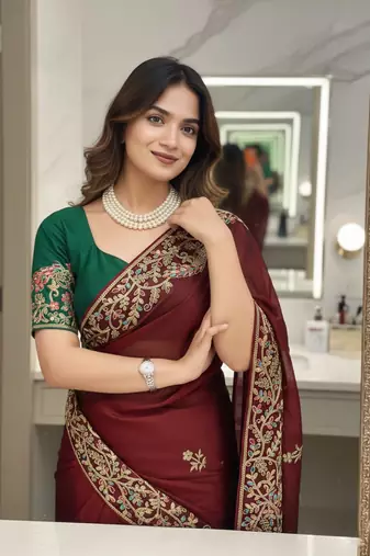 Womens fancy embroidery work saree