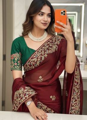 Womens fancy embroidery work saree 3