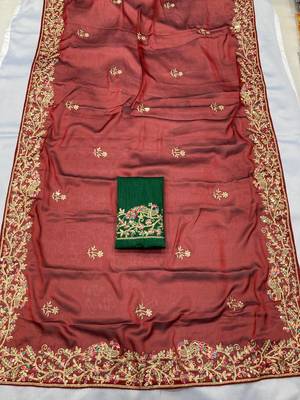 Womens fancy embroidery work saree 4
