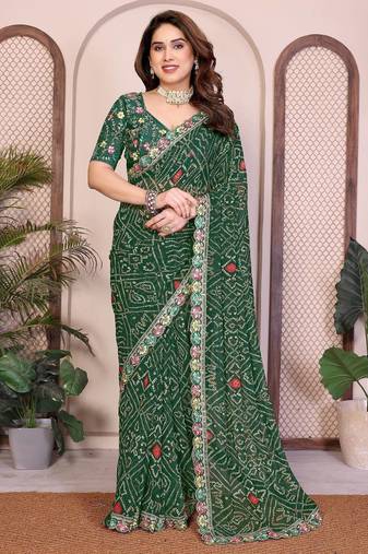 Womenssimply bandhej georgette saree