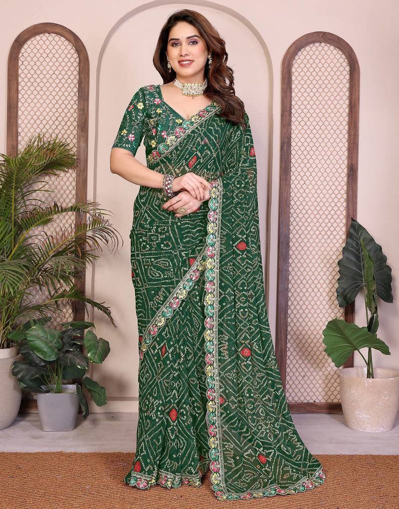 Womens trendy simply bandhej georgette saree