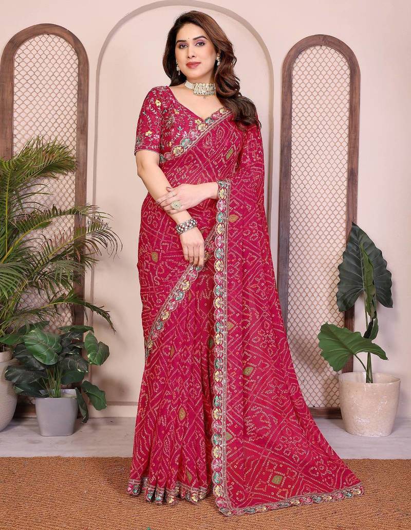 Womens trendy simply bandhej georgette saree