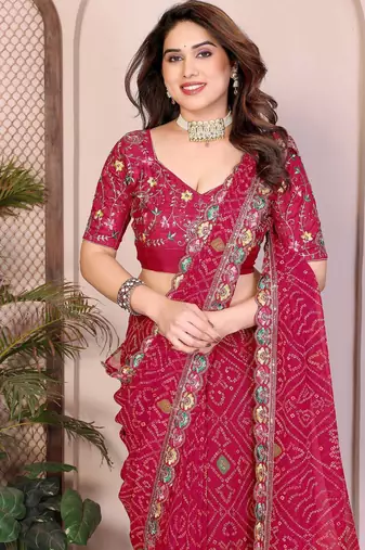 Womenssimply bandhej georgette saree