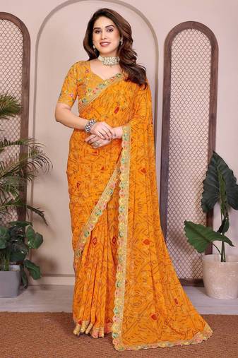 Womens trendy simply bandhej georgette saree