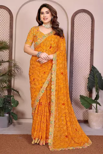 Womenssimply bandhej georgette saree