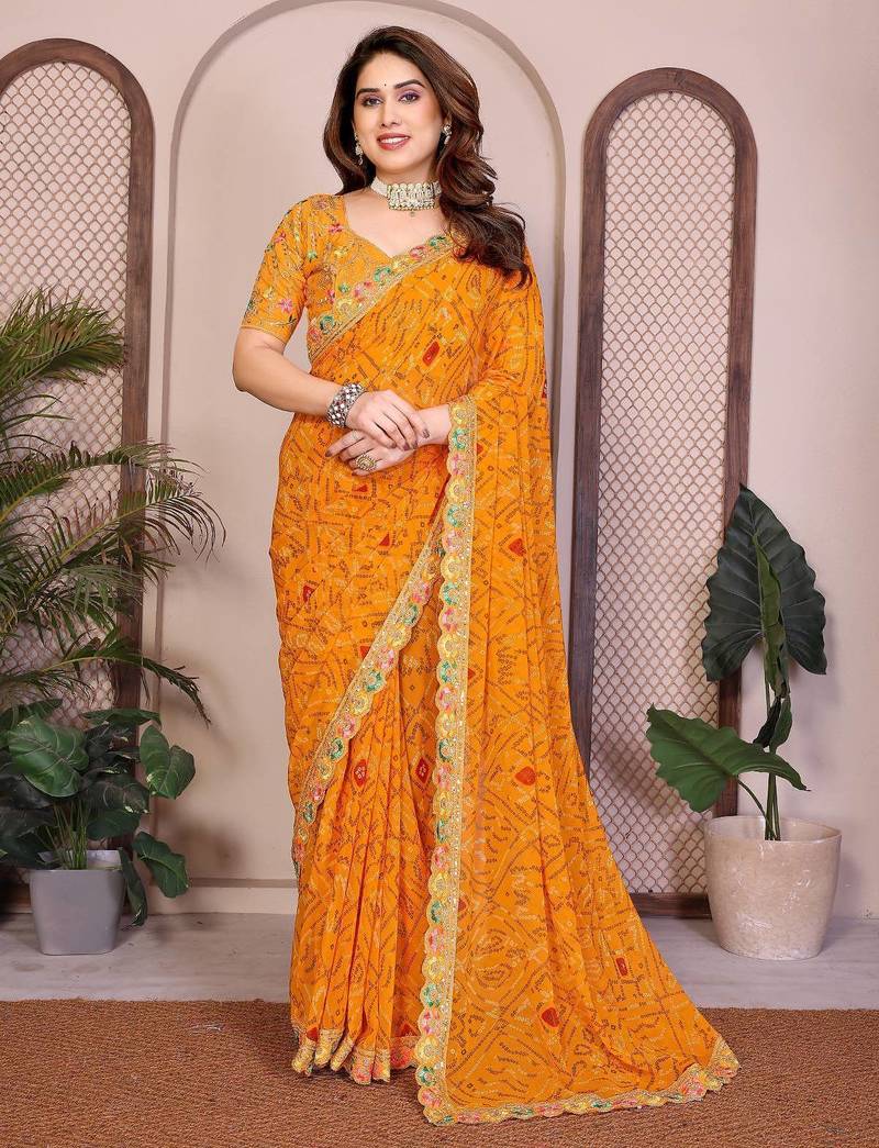 Womens trendy simply bandhej georgette saree
