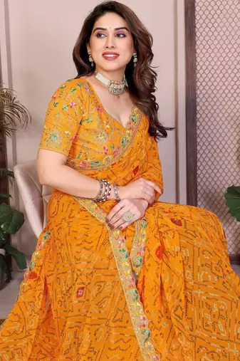 Womenssimply bandhej georgette saree