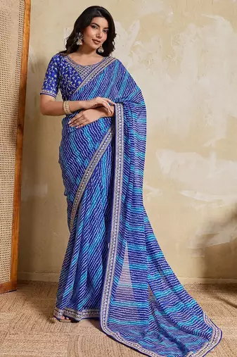 New trendy laheriya bandhej georgette saree for daily wear