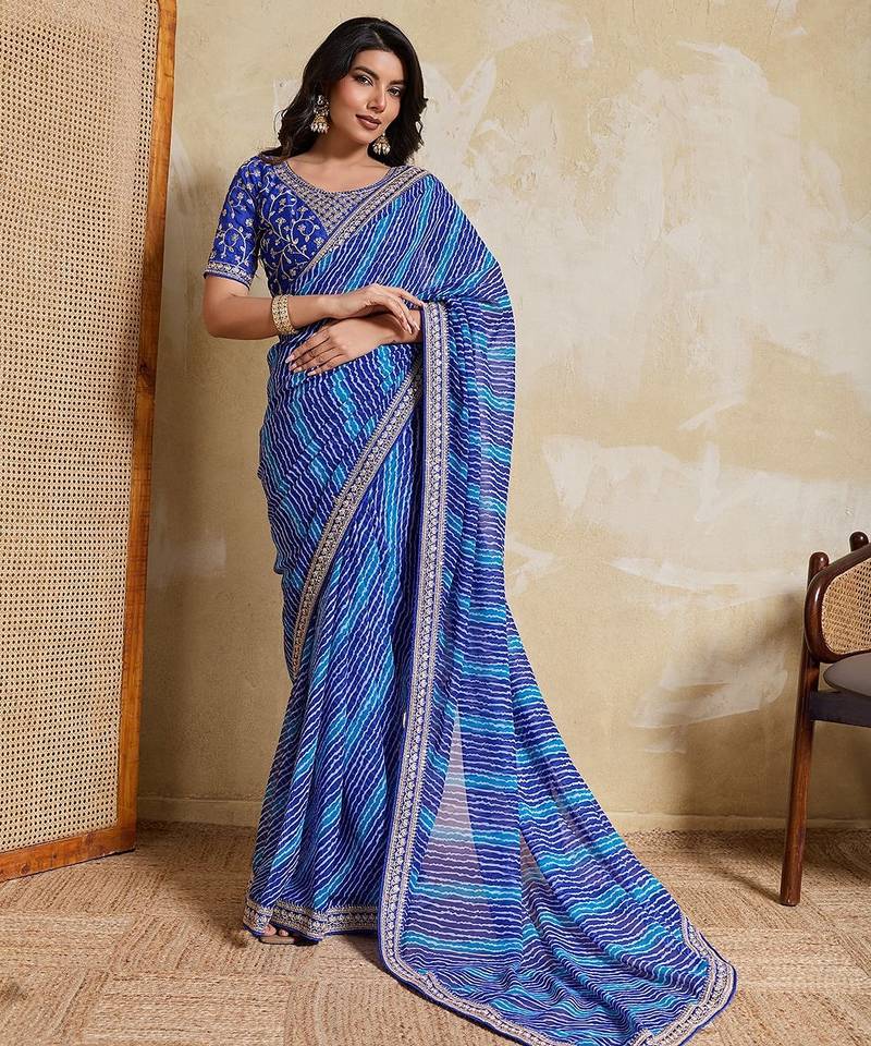 New trendy laheriya bandhej georgette saree for daily wear