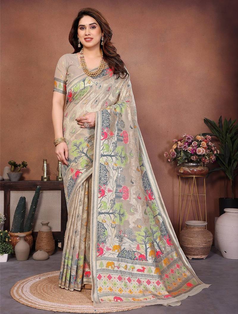 New latest trendy wedding wear pashmina silk saree