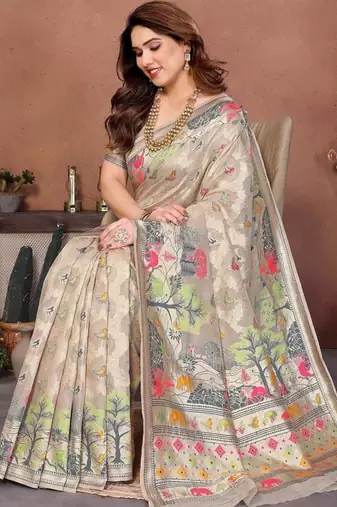 wedding wear pashmina silk saree