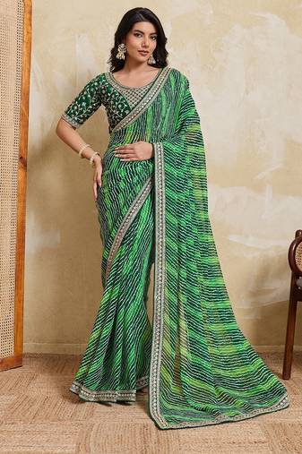 New trendy laheriya bandhej georgette saree for daily wear