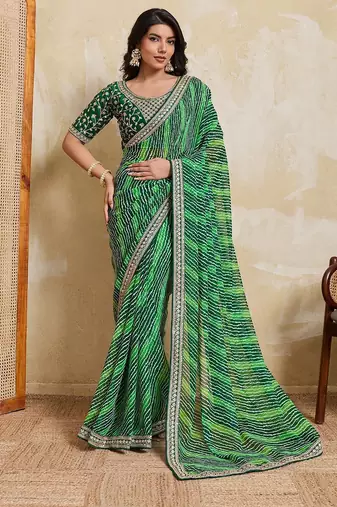 New trendy laheriya bandhej georgette saree for daily wear