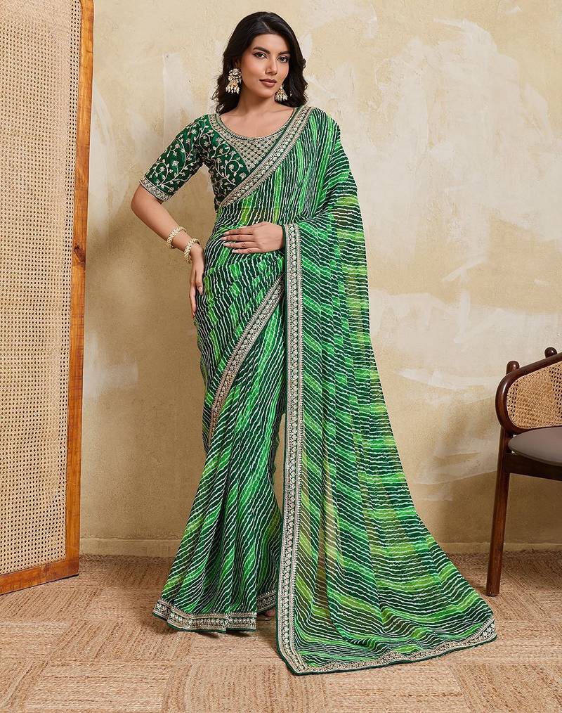 New trendy laheriya bandhej georgette saree for daily wear
