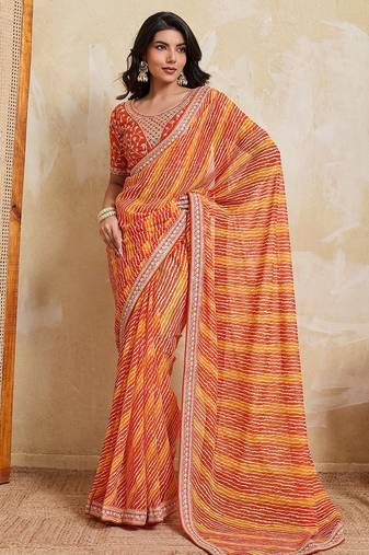 New trendy laheriya bandhej georgette saree for daily wear