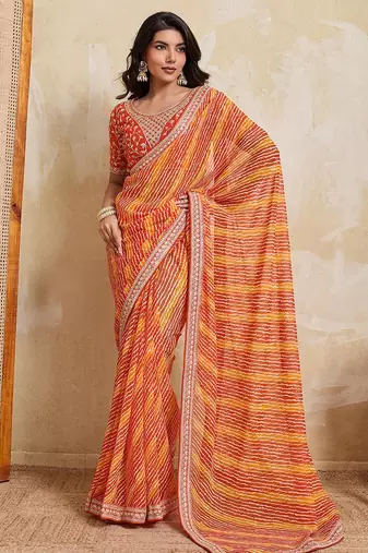 New trendy laheriya bandhej georgette saree for daily wear