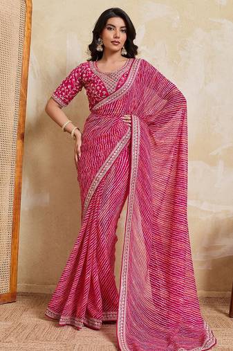 New trendy laheriya bandhej georgette saree for daily wear