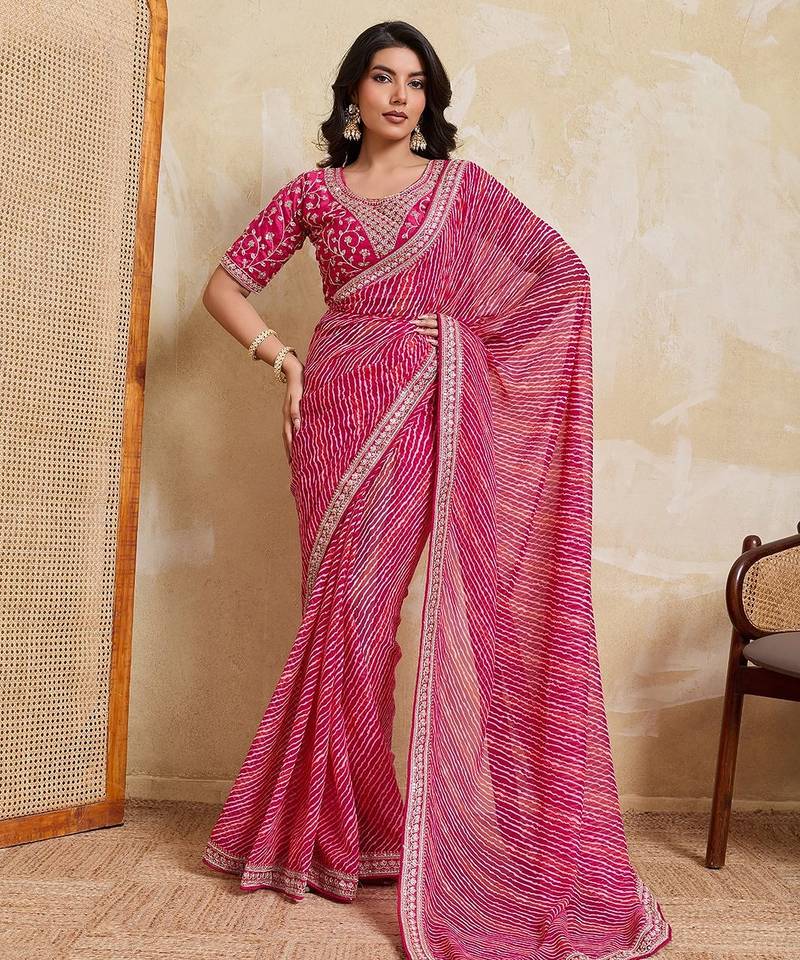 New trendy laheriya bandhej georgette saree for daily wear