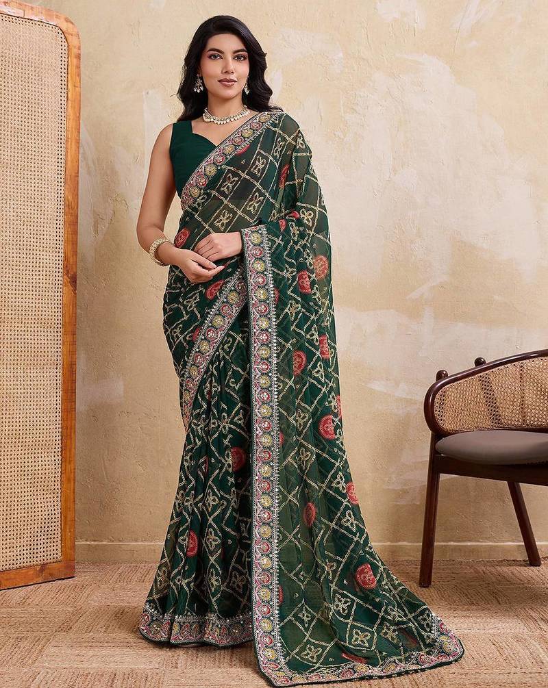 Womens stylish simply wedding wear georgette saree