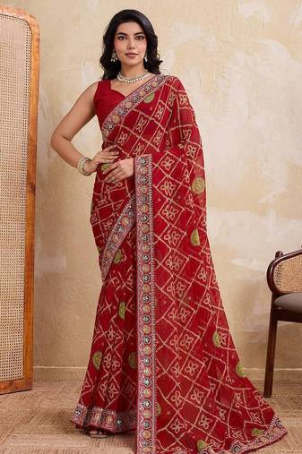 Womens stylish simply wedding wear georgette saree