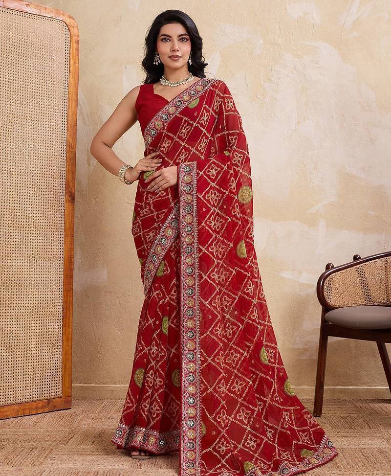 Womens stylish simply wedding wear georgette saree