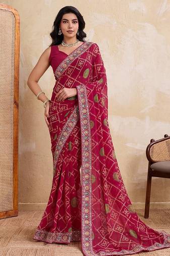 Womens stylish simply wedding wear georgette saree