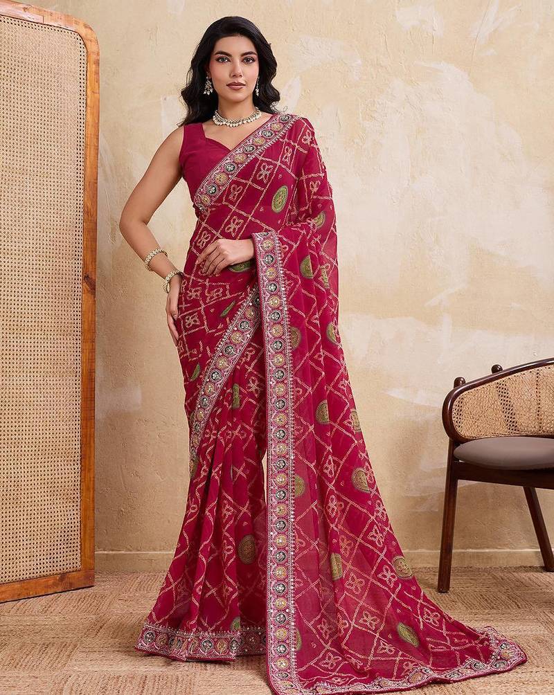 Womens stylish simply wedding wear georgette saree