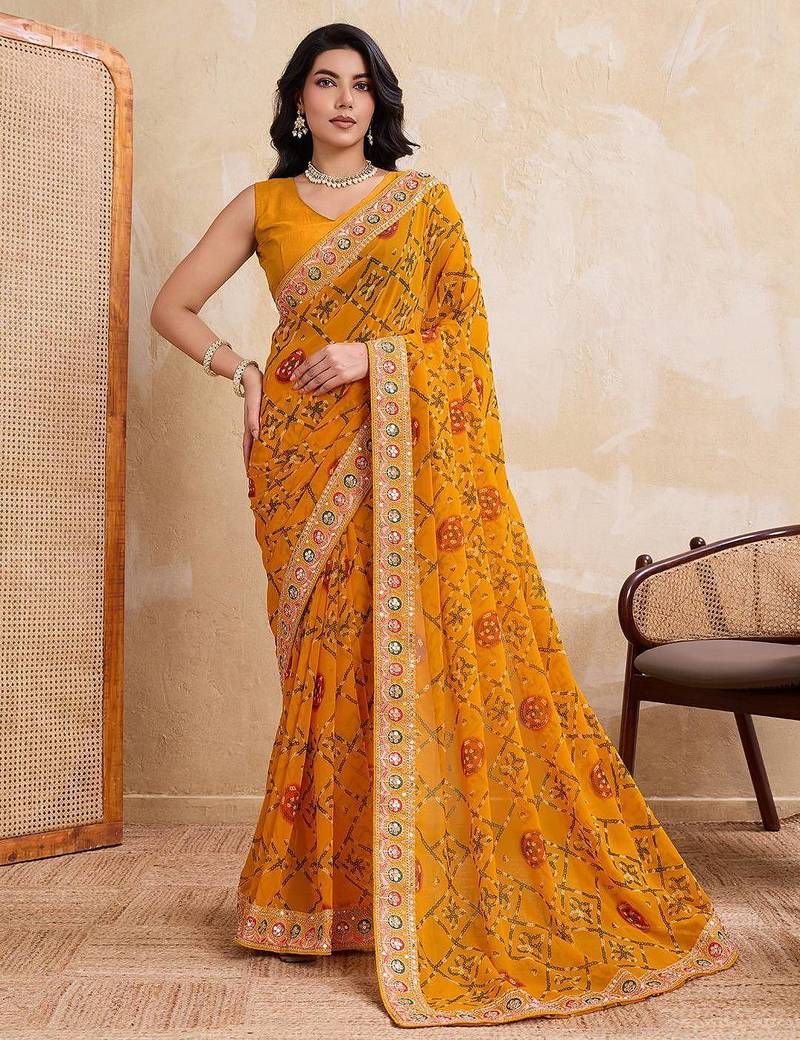 Womens stylish simply wedding wear georgette saree