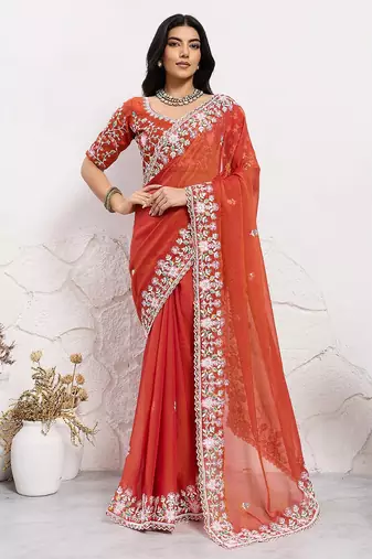 wedding special party wear soft nxc moss chiffon saree