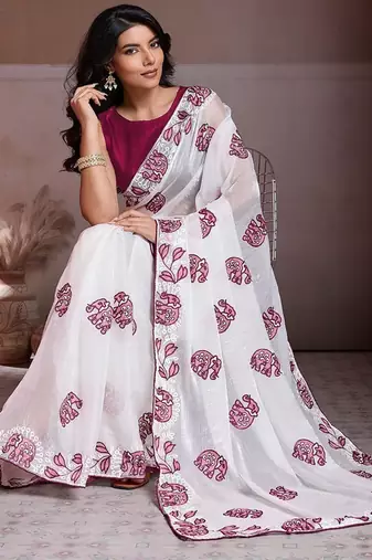 Womens fancy trending party wear fendy chiffon saree