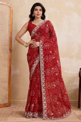  laheriya bandhej georgette saree for daily wear