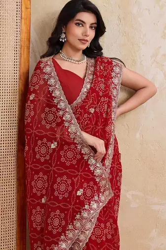 laheriya bandhej georgette saree for daily wear