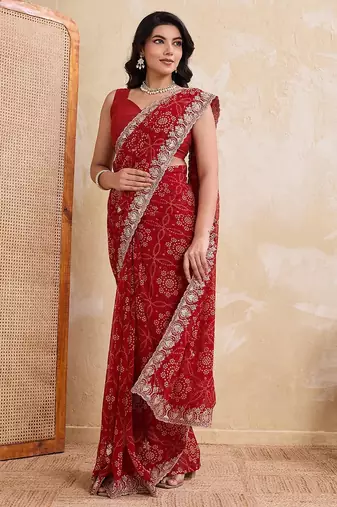 laheriya bandhej georgette saree for daily wear