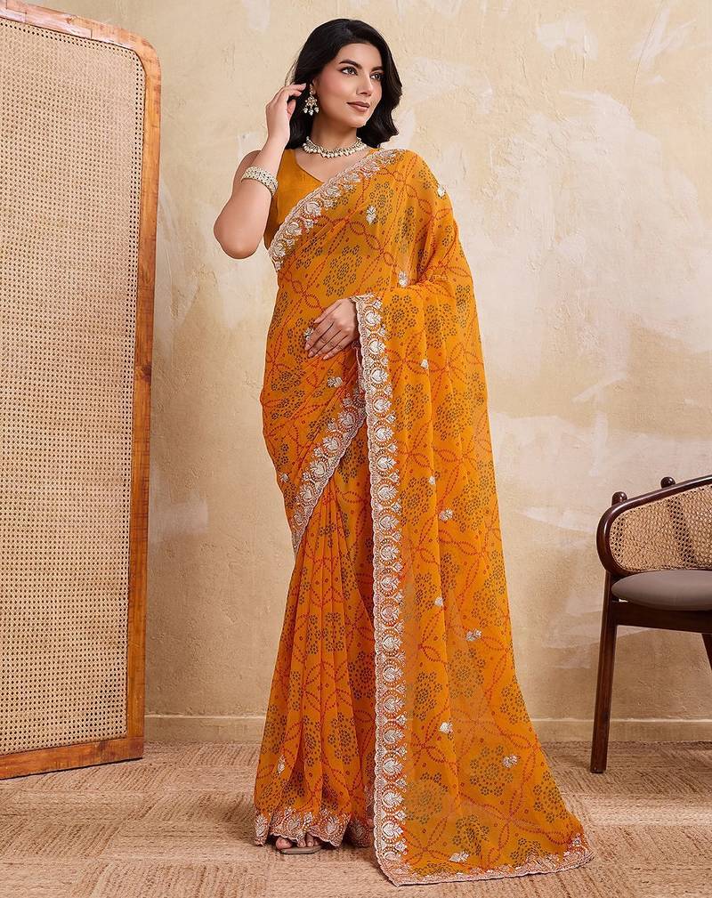 New trendy laheriya bandhej georgette saree for daily wear