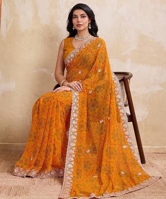 laheriya bandhej georgette saree for daily wear 2