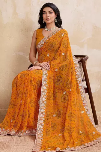 laheriya bandhej georgette saree for daily wear