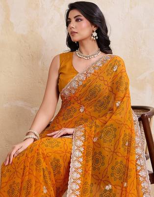 laheriya bandhej georgette saree for daily wear 3