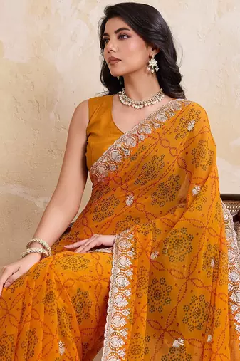 laheriya bandhej georgette saree for daily wear